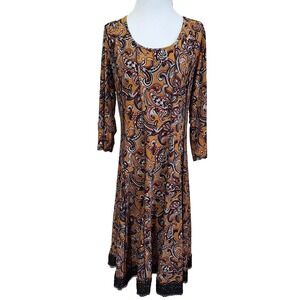 Cato Est 1946 Womens 18/20W Fit And Flare Dress Brown Paisley Crochet Hemline